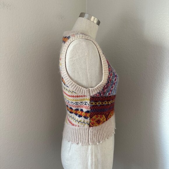 Rag & Bone Hollis Fair Isle Wool Alpaca Blend Rib Knit Vest Crew Neck Distressed - Picture 4 of 9